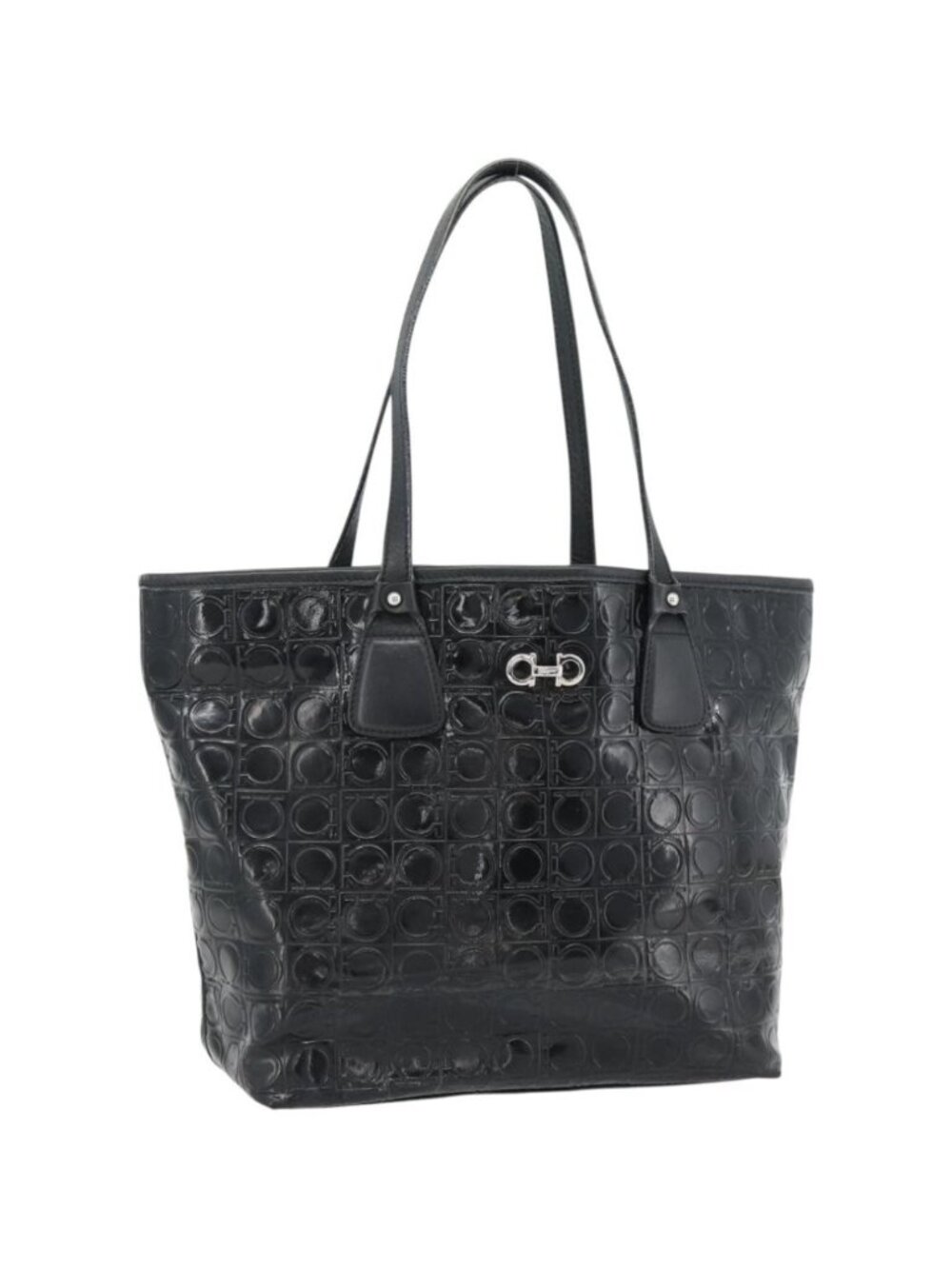 Salvatore Ferragamo Gancini Tote Bag Patent leather Black Silver